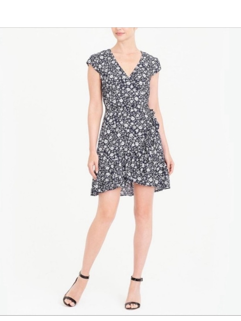 J.Crew Mercantile Navy and White Floral Wrap Dress—Sz 18